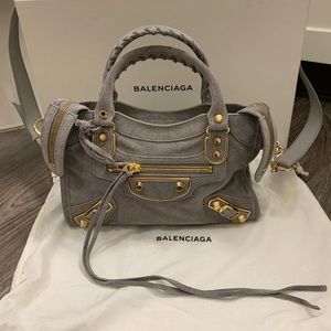 Balenciaga Gray Metallic Edge Mini City Suede